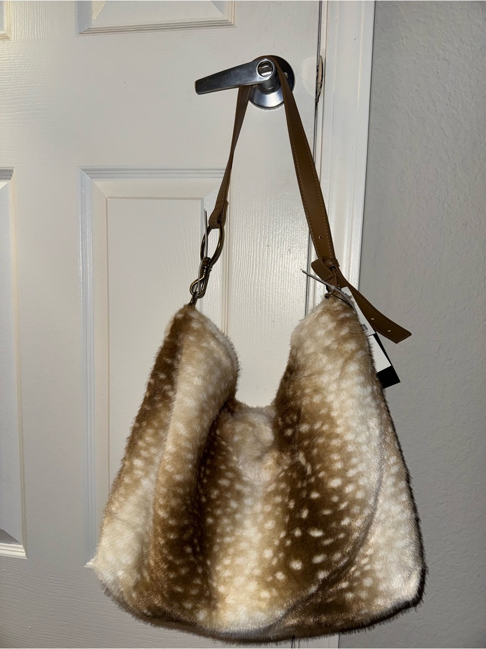 Steve Madden Faux Fur Deer Print Hobo Bag Shoulder Bag New with Tags